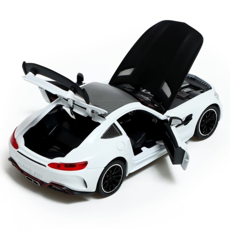 Metal machine, 1:24, inertial, doors, hood, trunk, white color are opened-6