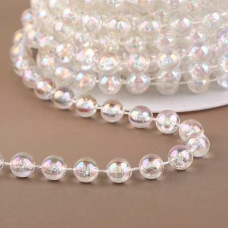 Beads on threads, with holography, round, 8 mm, 9 ± 1 m, the color is transparent-1