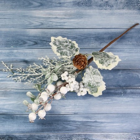 Decor "Winter Dreams" Berries White leaves bump, 26 cm-1