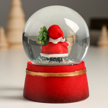 Souvenir Polystone Water Ball "Grandfather Frost with an elegant Christmas tree" 7x8x9 cm-3