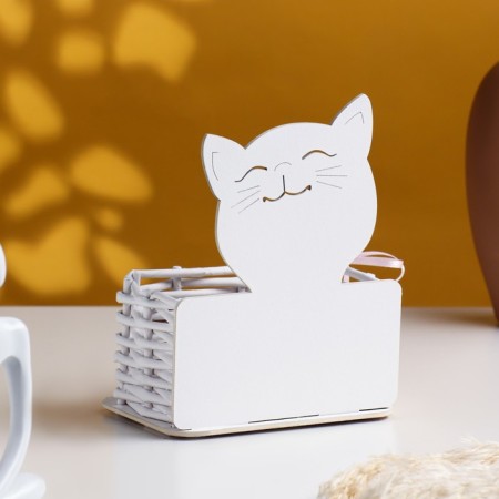 Basket wicker from the vine "cat" 12.5x9x16.5 cm MDF, white-pink-2
