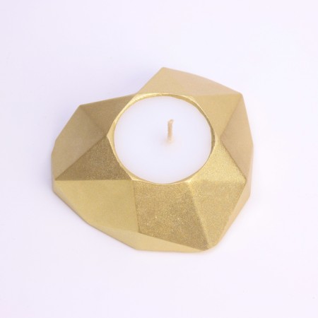 Candle "Heart. Marble" in a candlestick of gypsum with faces, 8x7.5x2.5cm, gold-2