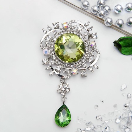 Brooch "Empress" circle, white-green color in silver-3