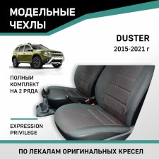 Auto-Chekhly for Renault Duster, 2015-2021 Expression, Privilege, Eco-leather Black/Jacquard Red Romb