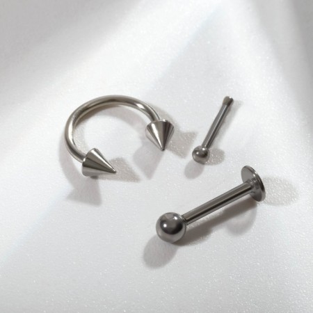 Pierce Set "Trio" into an eyebrow, nose, labret, silver color-1