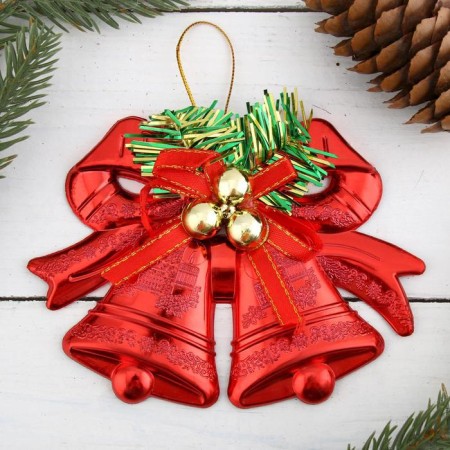 Jewelry decoration "double bell with balls and ribbon" 12.3x9.5 cm, mix-2