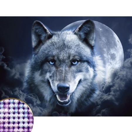 Diamond mosaic with partial filling on the canvas "Wolf Magic", 30 x 40 cm-1