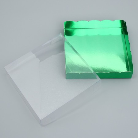 Cookie box, confectionery packaging with PVC lid, green, 15 x 15 x 3 cm-3