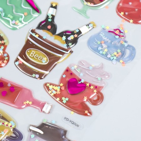 The plastic sticker is voluminous with glitter "drinks/desserts" gold/silver mix-3
