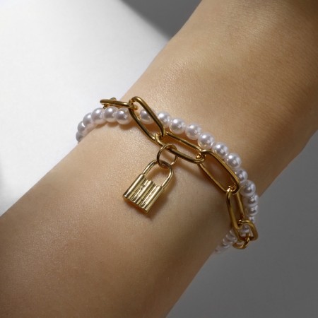 Bracelet Pearl "Castle" ball No. 8, white-gray color in gold, l = 16 cm-2