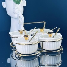 A set of jars for spices lenardi, with spoons, porcelain, 150 ml, 4 pcs