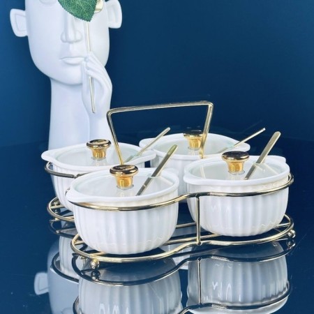 A set of jars for spices lenardi, with spoons, porcelain, 150 ml, 4 pcs