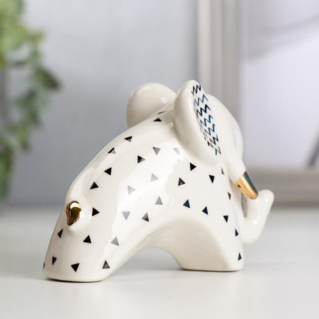 Souvenir Ceramics "Elephant with a zigzag on the ears" white-black with gold 7x4.2x9.8 cm-2