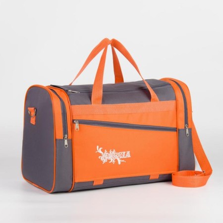 Sports bag with lightning, without lining, 3 outer pockets, gray/orange color