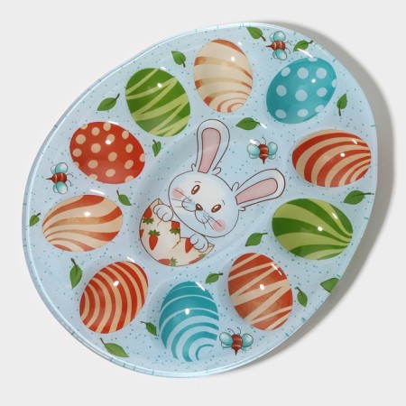 Glass stand for eggs “Bunny”, 24 × 20.6 cm, 10 cells, blue color-4
