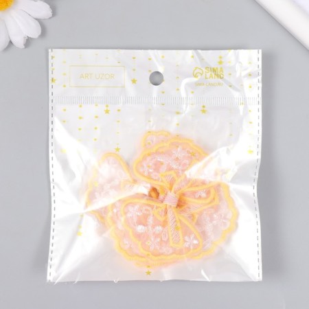 Decor for creativity Textile embroidery "Bow in yellow-white flowers" 7x5.5 cm-3