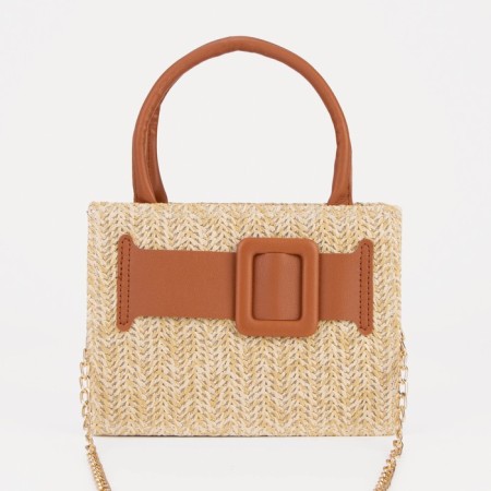 Bag Women's Tout with zipper, long chain, beige/brown color