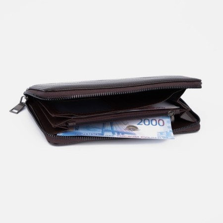 Male purse with lightning, department for bills, for cards, for coins, brown color-4