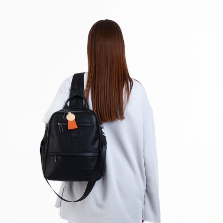 City backpack on lightning, from artificial leather, black color-9