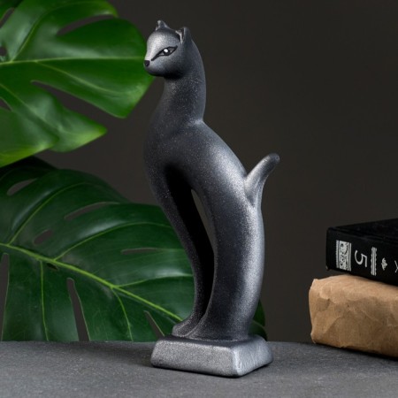 Figure "Cat Lynx" Black with silver 7x5x21cm-3