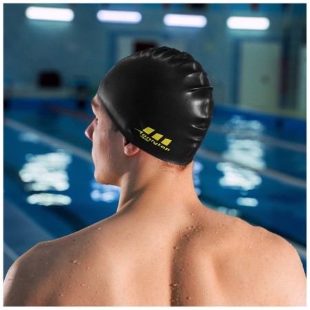 Hat of swimming adult Onlytop, silicone, girth 54-60 cm, black color-5