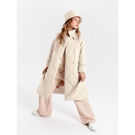 Пальто стёганое для девочек AmaroBaby TRENDY, рост 146-152 см, цвет молочный-11