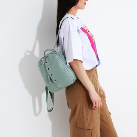 A backpack with a zipper, 4 outer pockets, green color-5