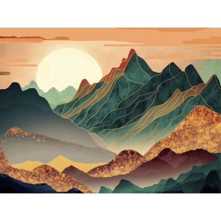 Diamond mosaic with a full filling on the canvas "Mountains", 30 x 40 cm-1