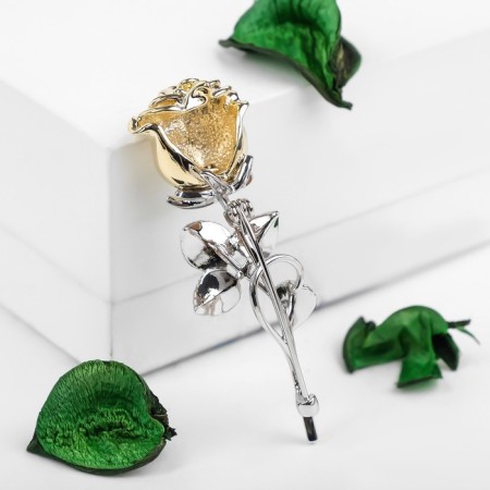 Brooch "Flower" rose, green color in silver-gold-2
