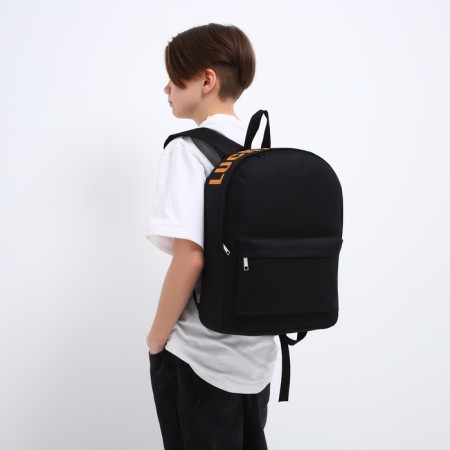 School backpack textile with printing on the top of Lucky, 38x29x11 cm, black color is black-9
