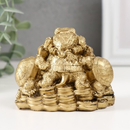 NECK Polystone Bronze "Turtles with toad" 7x9x6.5 cm-2