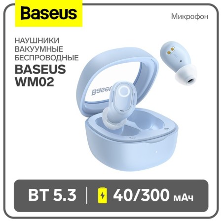 Wireless headphones Baseus WM02, TWS, vacuum, BT5.3, 40/300 mAh, microphone, blue