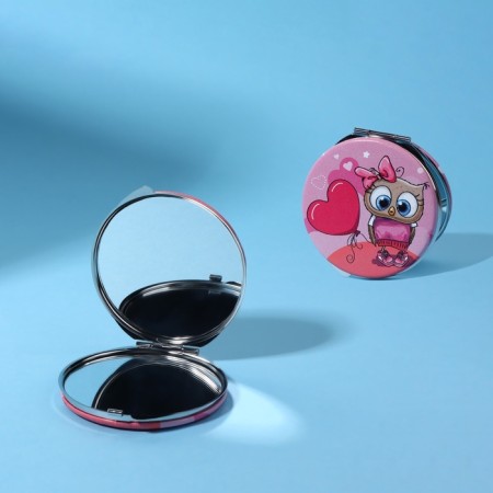 Folding mirror "Zavodi", D 6.5 cm, artificial leather, Mix drawing-1
