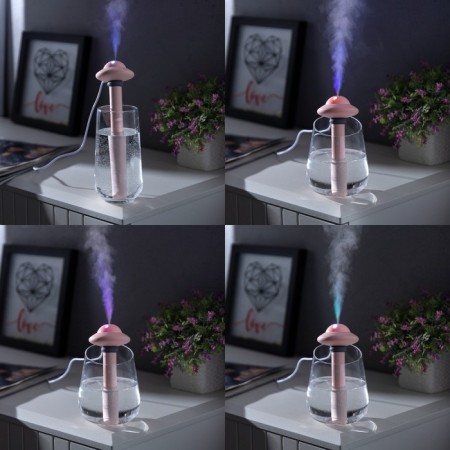 UFO air humidifier HM-21, ultrasonic, submersible, with backlight, USB, pink-1