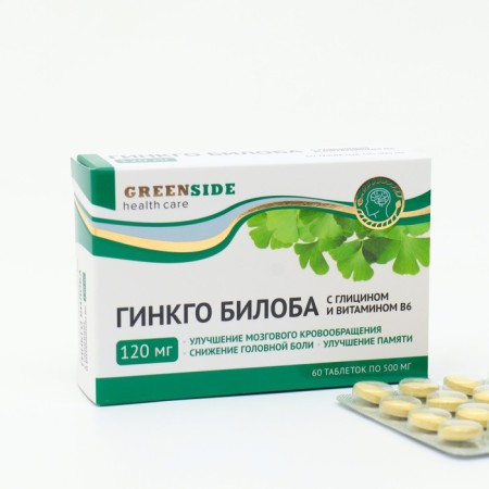 Ginkgo biloba 120 mg with glycine and vitamin B6, 60 tablets, 500 mg
