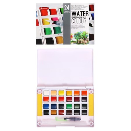 Watercolor paints, + 1 brush, in a plastic box, 24 colors