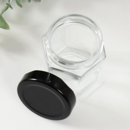 Bank for candles glass with a hexagon lid is a transparent 150 ml 5.8x5.8x9 cm-3