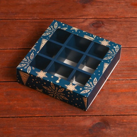 New Year. Box for 9 sweets "Festive magic", 13.7 x 13.7 x 3.5 cm, confectionery packaging-3