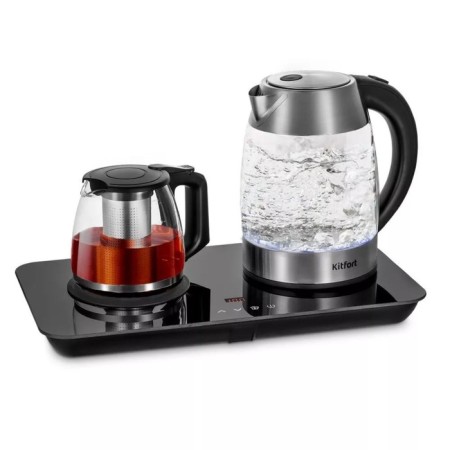 Tea kit KitFort KT-6608, glass, 1.7/1 l, 2200 watts, adjustment t °, display, black