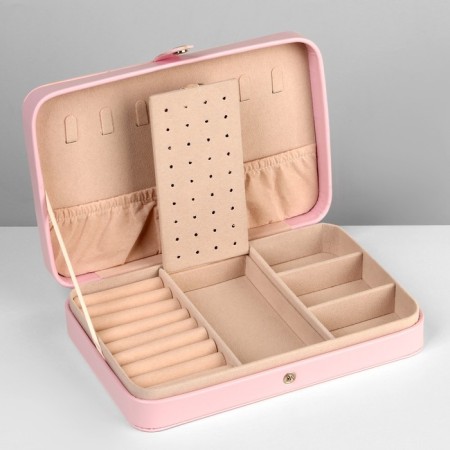 Organizer for jewelry "Portable box", 8 stripes, 3 places, 14 × 21 × 4.5 cm, pink color-3