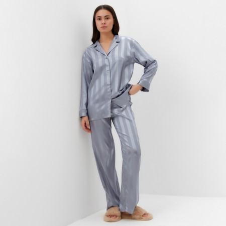 Female pajamas (shirt, trousers) kaftan "strip", gray-blue, size 40-42-4
