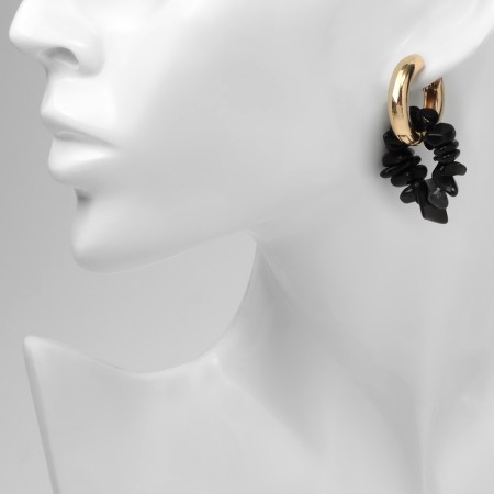Earrings with the removable element "Transformer" Clover-heart, black color in gold-4