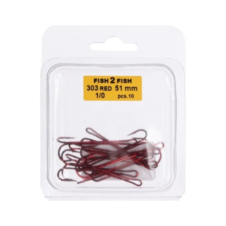 Double hook with a long fore -end Fish 2 Fish 303 No. 1/0, Red color, 51 mm
