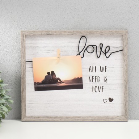 Photo frame wood, metal with clothespins 10x15 cm "Love" gray 28.5x24 cm