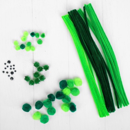 Set for creativity from wire with pile, pompons, eyes No. 7, green color-1
