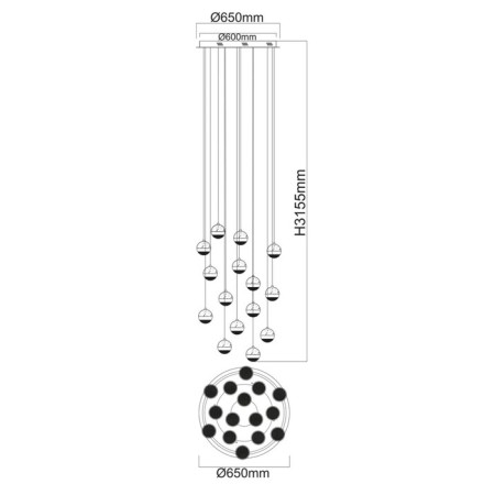 Chandelier "Capelia", size 65x295x65 cm, 90W 15XLED IP 20-4
