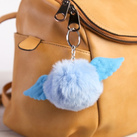 Fluffy on the ring "Ball with wings" mix 7x16.5x7 cm-4