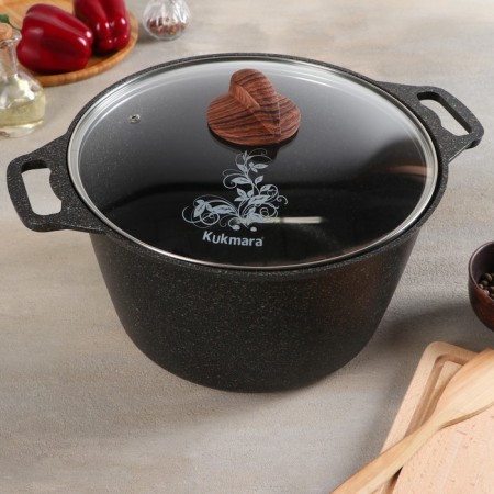 Pan Granit Ultra, 8 l, d = 30 cm, h = 25 cm, glass cover, anti -stick coating, brown color