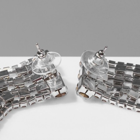 Hanging earrings with rhinestones "Waterfall" three beads, white color in silver, 11.5 cm-2