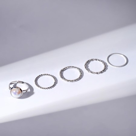 Ring set 5 pieces "perfect fingers" crown, white color in silver-4